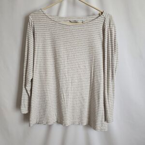 Vinyard Vines Striped Cream and Tan Women's 3/4 Sleeve Top